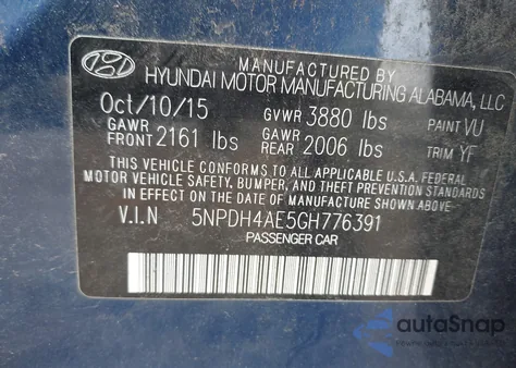 2016 Hyundai Elantra Se из США, поврежденный, VIN 5NPDH4AE5GH776391